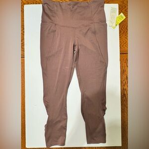 all in motion contour high rise 7/8 leggings power mesh panel side pockets brown